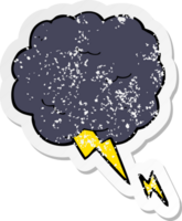 Retro beunruhigter Aufkleber eines Cartoon-Gewitterwolkensymbols png