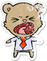 distressed sticker of a angry cartoon bear png