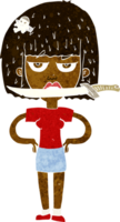 cartoon woman with knife between teeth png