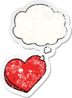 cartoon love heart and thought bubble as a distressed worn sticker png