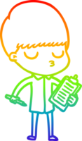 rainbow gradient line drawing cartoon calm boy png