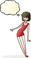 cartoon woman in dress leaning with thought bubble png