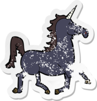 retro distressed sticker of a cartoon unicorn png