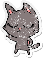 distressed sticker of a calm cartoon cat png