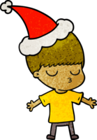 desenho texturizado de um menino calmo usando chapéu de papai noel png