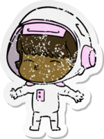 distressed sticker of a cartoon curious astronaut png