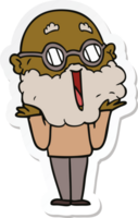 sticker of a cartoon joyful man with beard shrugging png