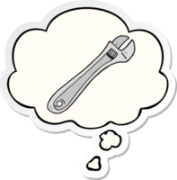 cartoon spanner and thought bubble as a printed sticker png