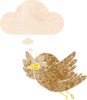 dessin animé oiseau avec pensée bulle dans grunge affligé rétro texturé style png