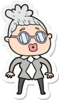 sticker of a cartoon office woman wearing spectacles png