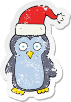 pegatina retro angustiada de un pingüino navideño de dibujos animados png