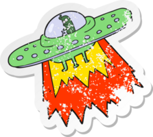 retro distressed sticker of a cartoon ufo png