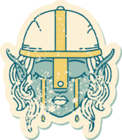 Retro Tattoo Style crying elven fighter character face png