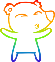 rainbow gradient line drawing of a cartoon whistling bear with open arms png