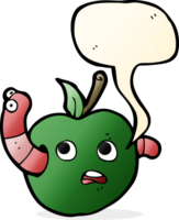 tekenfilm worm in appel met toespraak bubbel png