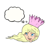 hand drawn thought bubble cartoon woman with blowing hair png