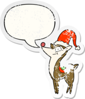 cartoon christmas reindeer with speech bubble distressed distressed old sticker png