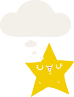 cartoon star with thought bubble in retro style png