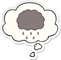 cartoon cloud raining with thought bubble as a printed sticker png