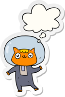 cartoon space cat with thought bubble as a printed sticker png