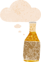 desenho animado Cerveja garrafa com pensamento bolha dentro grunge angustiado retro texturizado estilo png