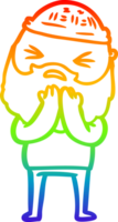 rainbow gradient line drawing of a cartoon man with beard png