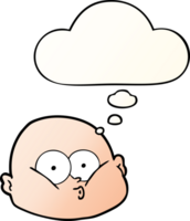 cartoon curious bald man with thought bubble in smooth gradient style png