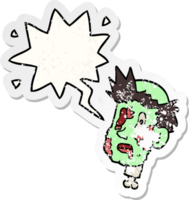 cartone animato zombie testa con discorso bolla afflitto afflitto vecchio etichetta png