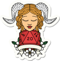 sticker of a tiefling with natural twenty dice roll png