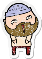 distressed sticker of a cartoon happy bearded man png