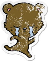 distressed sticker of a crying cartoon bear png