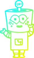 cold gradient line drawing of a happy cartoon robot waving hello png