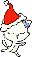 hand dragen komisk bok stil illustration av en katt med rosett på huvud bär santa hatt png