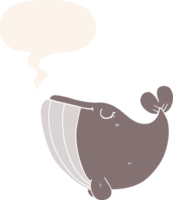 cartoon whale with speech bubble in retro style png