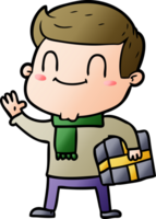 cartoon friendly man with xmas gift png