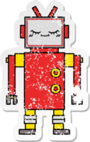 distressed sticker of a cute cartoon robot png