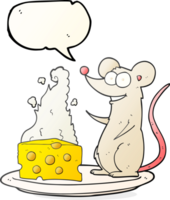 hand drawn speech bubble cartoon mouse with cheese png