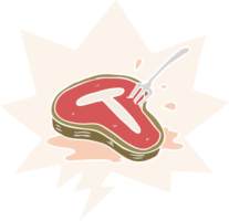 cartoon cooked steak and fork with speech bubble in retro style png