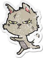 pegatina angustiada de un duro gato de dibujos animados corriendo png