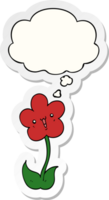 cartoon flower with thought bubble as a printed sticker png