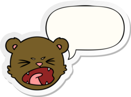 schattig tekenfilm teddy beer gezicht met toespraak bubbel sticker png