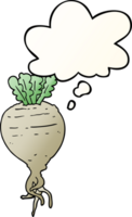 cartoon root vegetable with thought bubble in smooth gradient style png