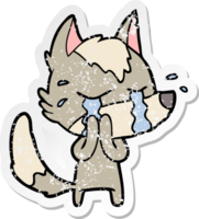 distressed sticker of a cartoon crying wolf png