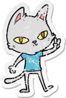 verontruste sticker van een cartoonkat die zwaait png