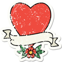 distressed sticker tattoo in traditional style of a heart and banner png