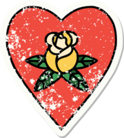 distressed sticker tattoo in traditional style of a heart and flowers png