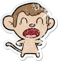 distressed sticker of a shouting cartoon monkey png