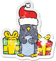 distressed sticker of a cute christmas penguin png