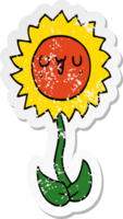 distressed sticker of a cartoon flower png