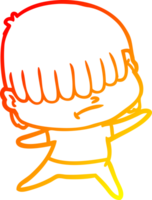 warm gradient line drawing of a cartoon boy with untidy hair png